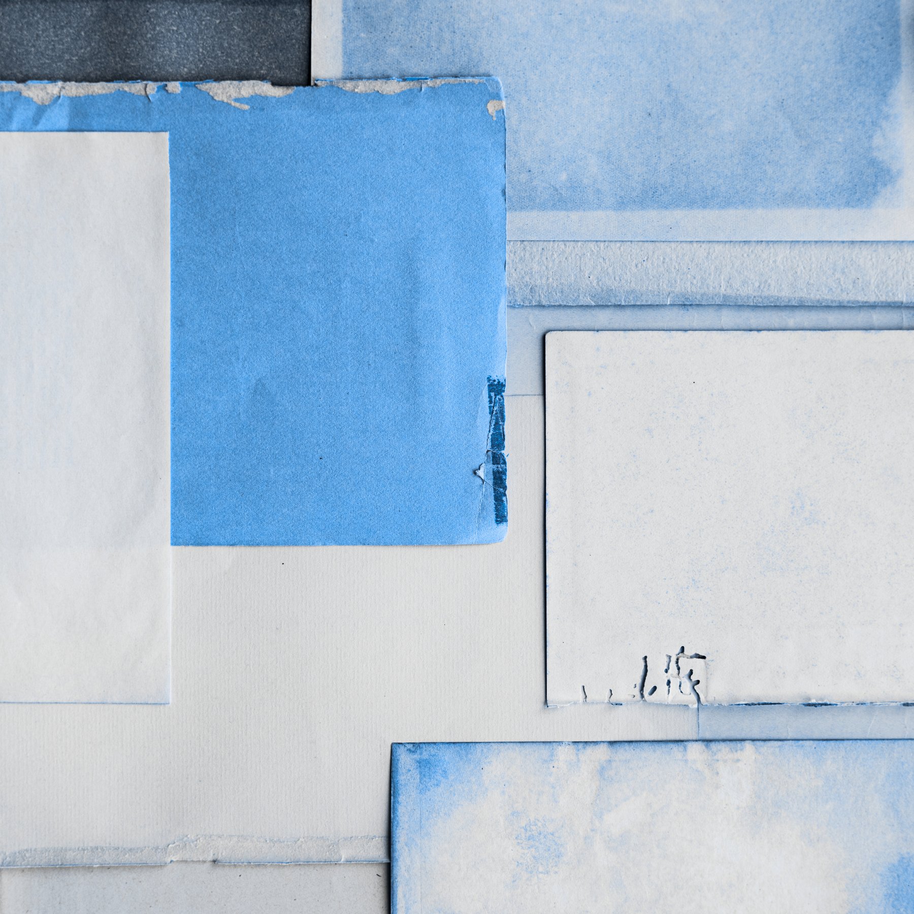 Layered cyanotype papers in the Freakettony studio